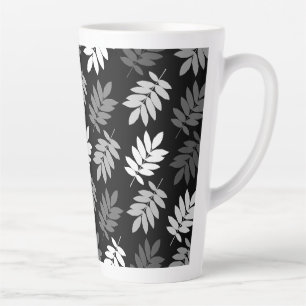 Taza De Café Latte Hoja de anciano patrón grande negro blanco gris