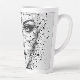 Taza De Café Latte Hoja de Música Personalizada Arte de Cara Negro Bl
