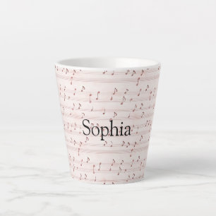 Taza De Café Latte Hoja de notas musicales rosadas
