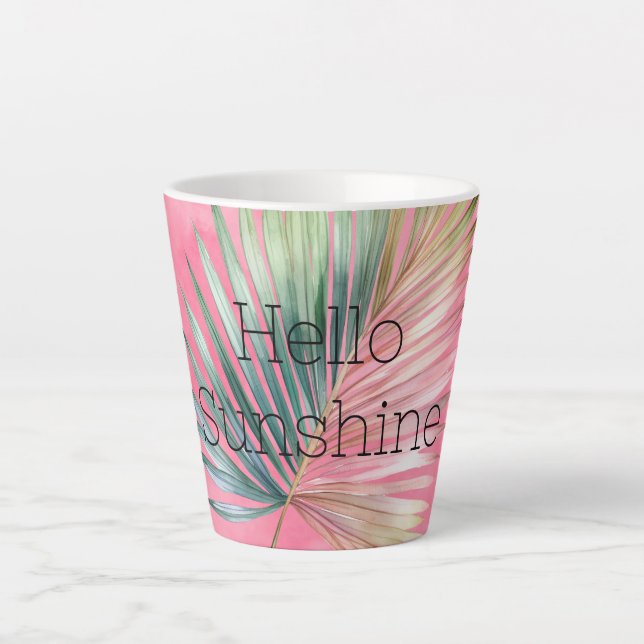 Taza De Café Latte Hoja Tropical Rosa Verde (Anverso)