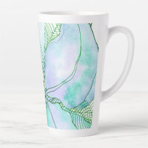 Taza De Café Latte Hojas Botánicas de Aquarela Verde Menta Lavanda