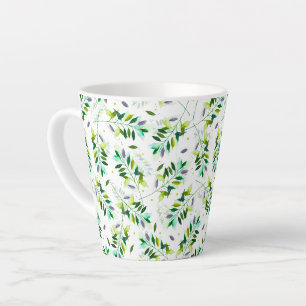 Taza De Café Latte Hojas botánicas de color violeta y verde