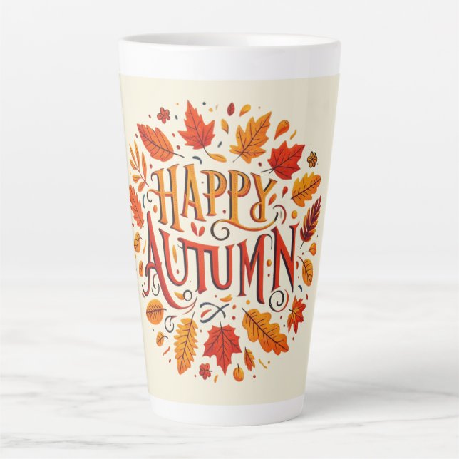 Taza De Café Latte hojas clásicas y otoño feliz (Anverso)