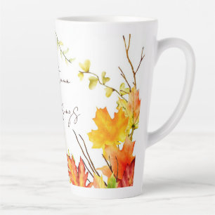 Taza De Café Latte Hojas de arce de otoño con texto personalizado