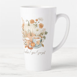 Taza De Café Latte Hojas de otoño con flor de lata de especias de cal