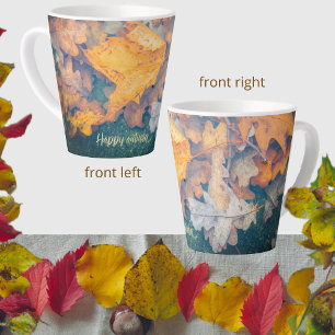Taza De Café Latte Hojas de otoño flotantes