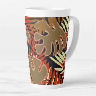 Taza De Café Latte Hojas de palma en latte Mug, naranja negro