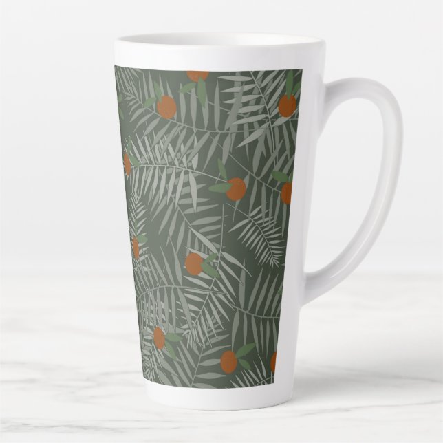 Taza De Café Latte Hojas de palma y Naranjas (Derecha)