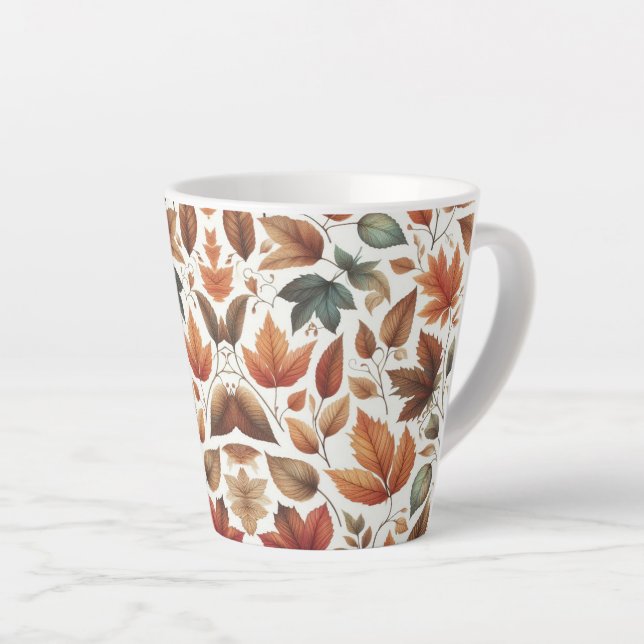 Taza De Café Latte Hojas en caída (Ángulo derecho)