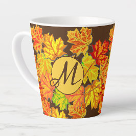 Taza De Café Latte Hojas otoñales personalizadas Monograma Latee Mug
