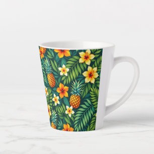 Taza De Café Latte Hojas tropicales y patrón de piña