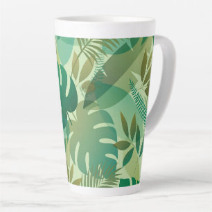 Taza De Café Latte Hojas verdes aireadas de follaje tropical