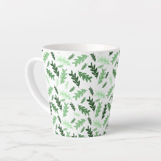 Taza De Café Latte Hojas verdes botánicas y rusticas (Ángulo izquierdo)