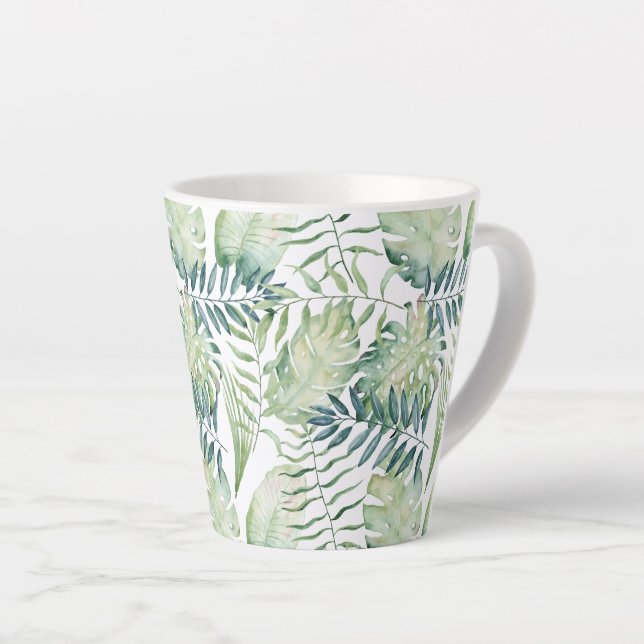 Taza De Café Latte Hojas verdes tropicales (Ángulo derecho)