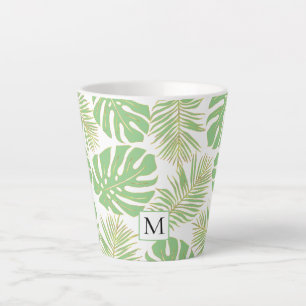 Taza De Café Latte Hojas verdes y doradas del sabio tropical y monogr
