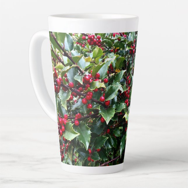 Taza De Café Latte Hojas y bayas de acebo (Ángulo izquierdo)
