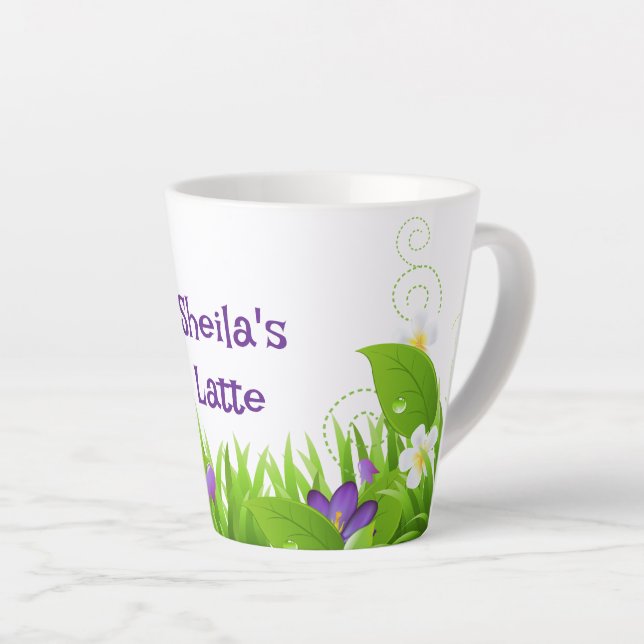 Taza De Café Latte Hojas y flores (Ángulo derecho)