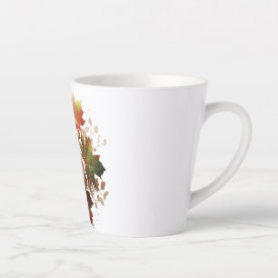 Taza De Café Latte Hojas y flores de otoño en el arte de Bouquet en o