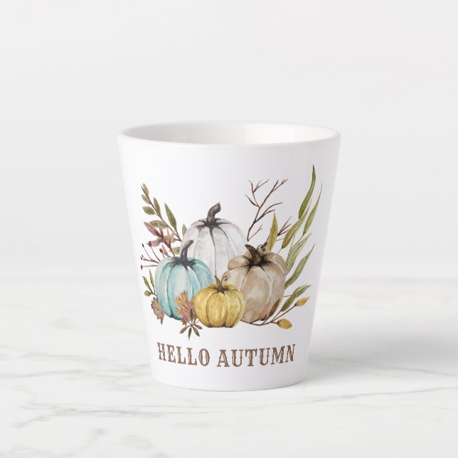 Taza De Café Latte Hola Calabazas acuáticas de otoño (Anverso)