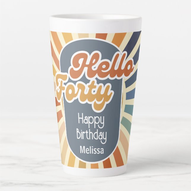 Taza De Café Latte Hola Cuarenta Retro Sun Groovy Wave 40 cumpleaños (Anverso)
