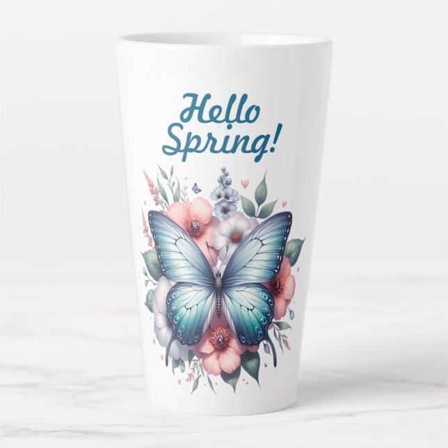 Taza De Café Latte Hola Mariposa de Primavera-96282 (Anverso)