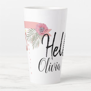 Taza De Café Latte Hola moderna en blanco y negro con Nam personaliza