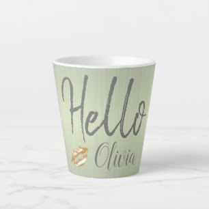 Taza De Café Latte Hola moderna en blanco y negro con Nam personaliza