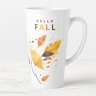 Taza De Café Latte Hola Otoño Caída En El Amor Watercolor Latte