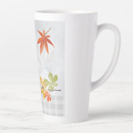 Taza De Café Latte Hola otoño con hojas de aves y caídas