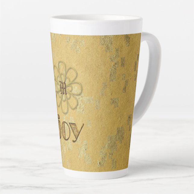 Taza De Café Latte Holiday Joy Monogramed (Ángulo derecho)