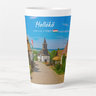 Taza De Café Latte Hollókő, Hungría - Calle del pueblo histórico gran