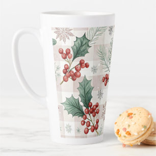 Taza De Café Latte Holly Christmas Snow Watercolor