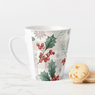 Taza De Café Latte Holly Christmas Snow Watercolor