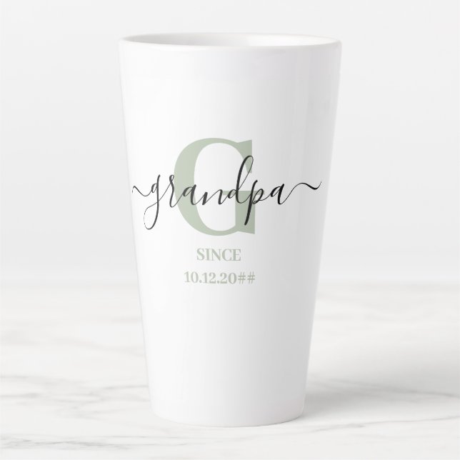 Taza De Café Latte Holpa Elegant Script Monograma Plata Verde (Anverso)
