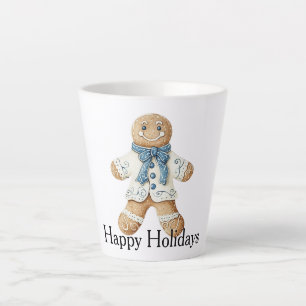 Taza De Café Latte Hombre de jengibre blanco azul galleta Navidad 