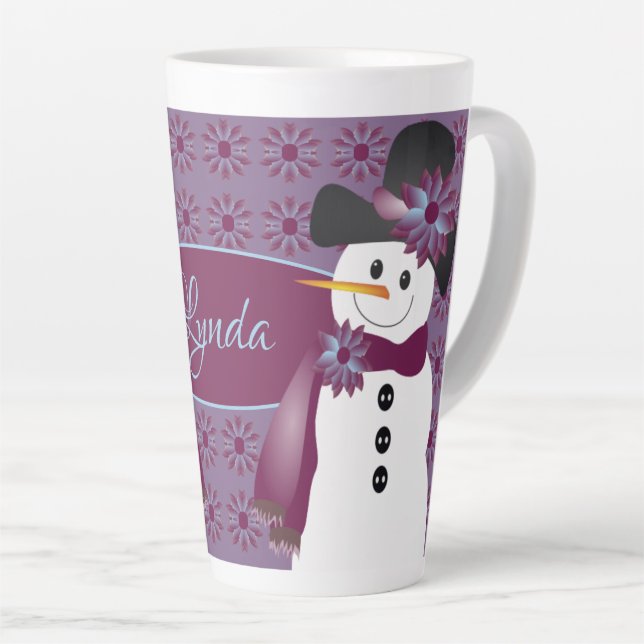 Taza De Café Latte Hombre De Nieve Con Pluma (Ángulo derecho)