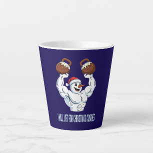 Taza De Café Latte Hombre de nieve divertido levantando pesas Galleta
