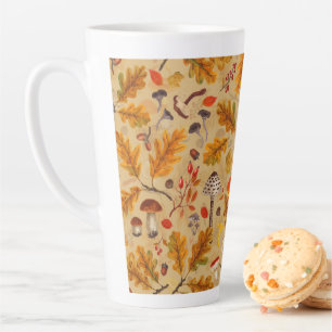 Taza De Café Latte Hongos forestales y flora otoñal en ocre