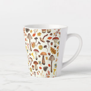 Taza De Café Latte Hongos salvajes en blanco roto