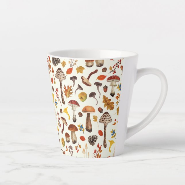 Taza De Café Latte Hongos salvajes en blanco roto (Derecha)