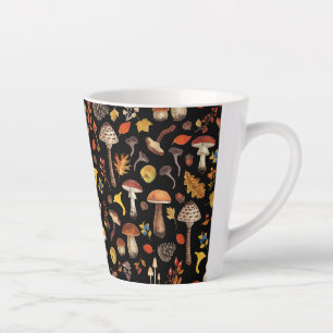 Taza De Café Latte Hongos salvajes en negro