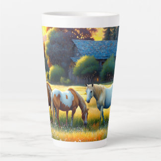 Taza De Café Latte Horse on Farm Wildflower Meadow