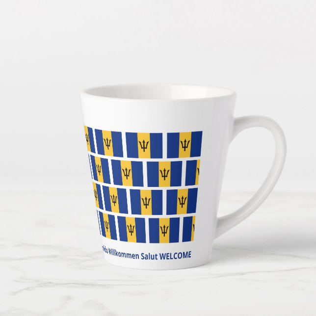 Taza De Café Latte Hospitalidad con bandera de Barbados (Derecha)