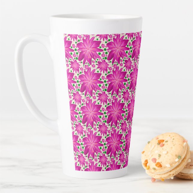 Taza De Café Latte Hot Pink Floral Seamless Pattern  (In situ)