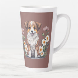Taza De Café Latte Hübscher Collie umringt von Blumen - Latte Tasse
