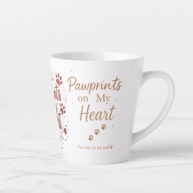 Taza De Café Latte Huellas en mi corazón - Pequeño Mascota Purpurina  (Derecha)