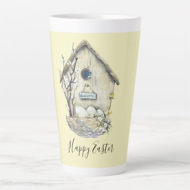 Taza De Café Latte Huevo de ave acuarela Pascua de Pascua (Anverso)