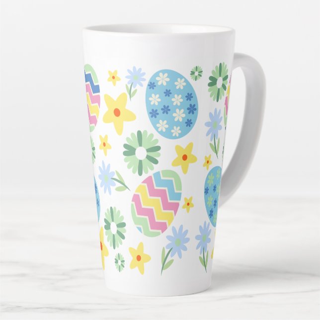 Taza De Café Latte Huevo de Pascua Floral (Ángulo derecho)