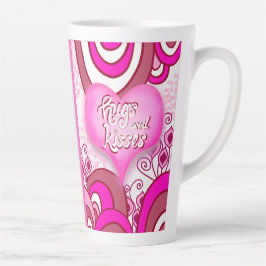 Taza De Café Latte Hugs & Kisses Retro Heart Latte Mug