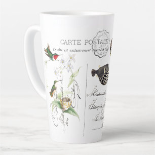 Taza De Café Latte Hummingbird Flor de pájaro Ephemera Latte Mug